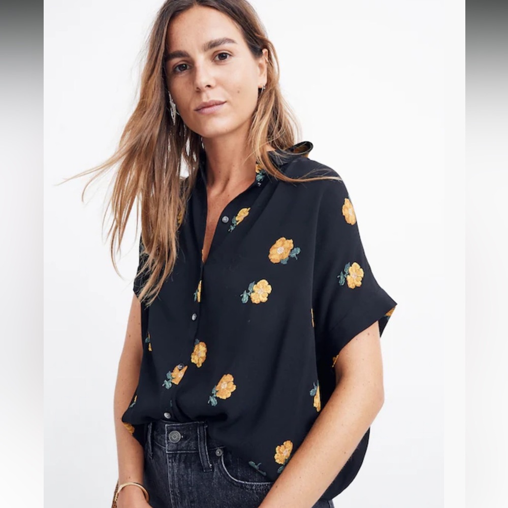 Madewell Black Floral Button Down Shirt